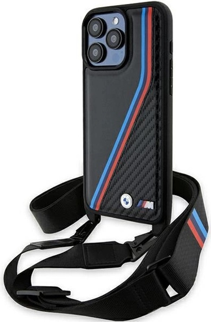 Панель BMW M Edition Carbon Tricolor Lines & Strap для Apple iPhone 15 Pro Black (BMHCP15L23PSVTK) - зображення 1