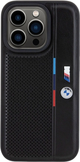 Панель BMW Perforated Tricolor Line для Apple iPhone 15 Pro Black (BMHCP15L23PUPVK) - зображення 3