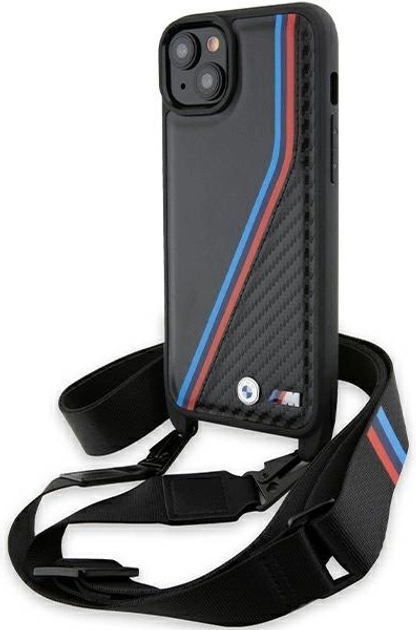 Панель BMW M Edition Carbon Tricolor Lines & Strap для Apple iPhone 15 Plus/14 Plus Black (BMHCP15M23PSVTK) - зображення 1