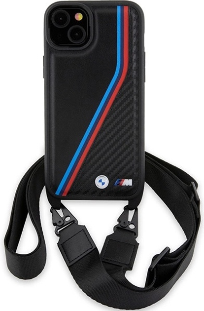 Панель BMW M Edition Carbon Tricolor Lines & Strap для Apple iPhone 15 Plus/14 Plus Black (BMHCP15M23PSVTK) - зображення 2
