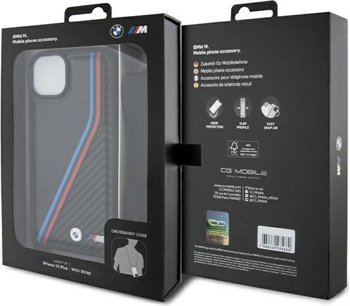 Панель BMW M Edition Carbon Tricolor Lines & Strap для Apple iPhone 15 Plus/14 Plus Black (BMHCP15M23PSVTK) - зображення 7