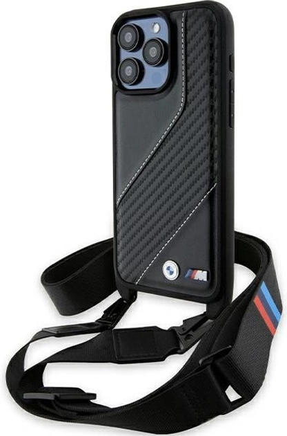 Панель BMW M Edition Carbon Stripe & Strap для Apple iPhone 15 Pro Max Black (BMHCP15X23PSCCK) - зображення 1