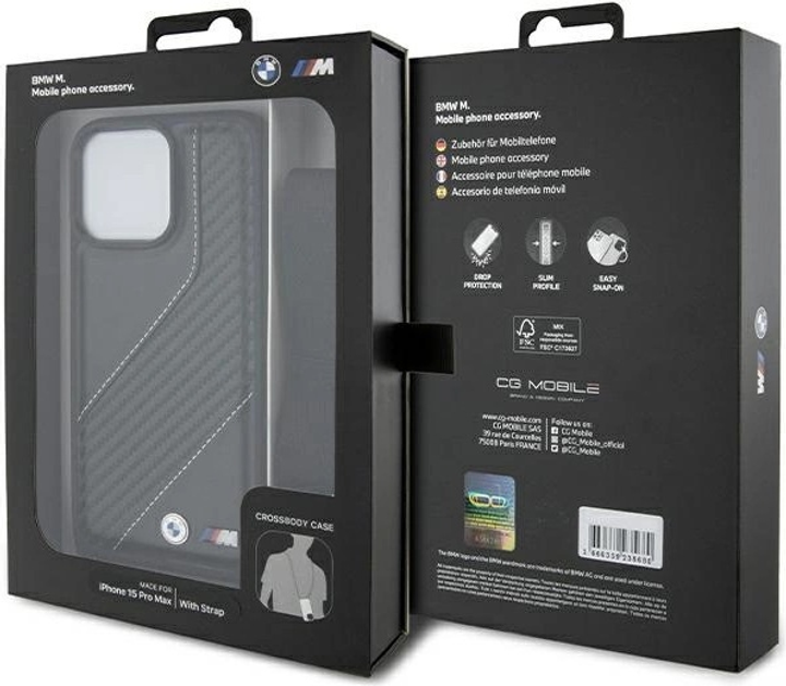 Панель BMW M Edition Carbon Stripe & Strap для Apple iPhone 15 Pro Max Black (BMHCP15X23PSCCK) - зображення 7