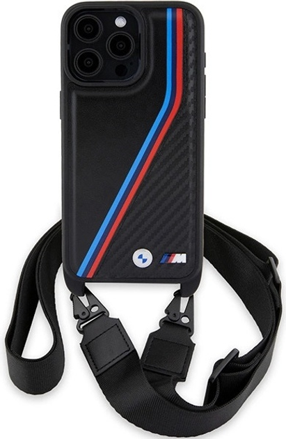 Панель BMW M Edition Carbon Tricolor Lines & Strap для Apple iPhone 15 Pro Max Black (BMHCP15X23PSVTK) - зображення 2