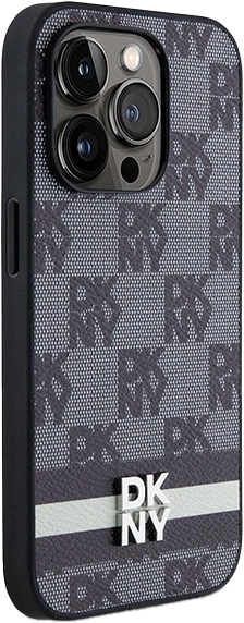 Панель DKNY Leather Checkered Mono Pattern & Printed Stripes для Apple iPhone 14 Pro Black (3666339263171) - зображення 4