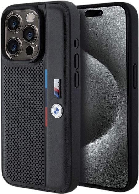 Панель BMW Perforated Tricolor Line для Apple iPhone 15 Pro Max Black (BMHCP15X23PUPVK) - зображення 1