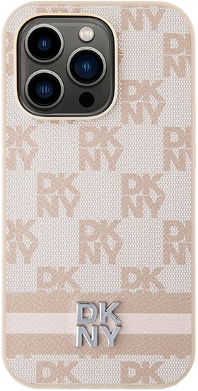 Etui DKNY Leather Checkered Mono Pattern & Printed Stripes do Apple iPhone 14 Pro Pink (3666339263591) - obraz 3