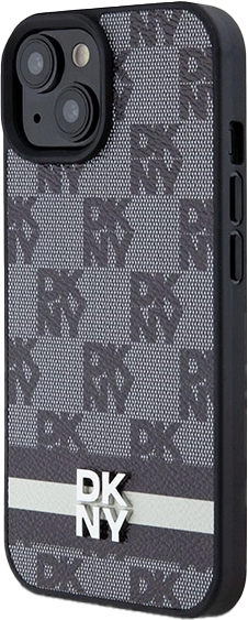 Etui DKNY Leather Checkered Mono Pattern & Printed Stripes do Apple iPhone 13/14/15 Black (3666339263157) - obraz 1