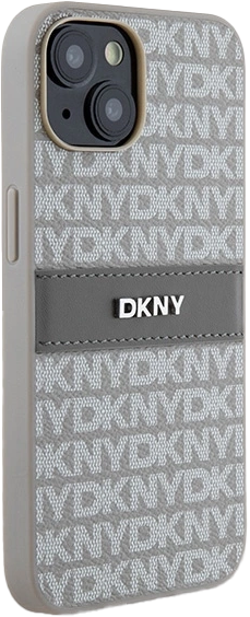 Etui DKNY Leather Mono Stripe & Metal Logo do Apple iPhone 13/14/15 Beige (3666339260491) - obraz 4