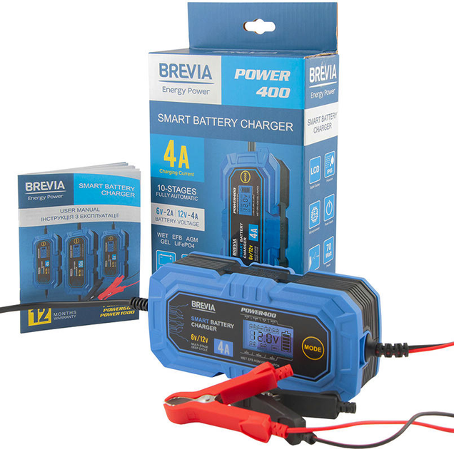 Зарядний пристрій для АКБ Brevia Power 400 6V/12V 4A імпульсний для AGM EFB GEL LiFePO4 WET дисплей захист IP65 блакитний(TS_8DA88FC63CA6) - зображення 5