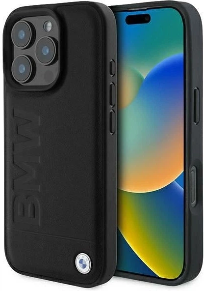 Etui plecki BMW Leather Hot Stamp do Apple iPhone 16 Pro Black (BMHCP16LSLLBK) - obraz 1