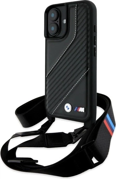 Etui plecki BMW M Edition Carbon Stripe & Strap do Apple iPhone 16 Plus Black (BMHCP16M23PSCCK) - obraz 1
