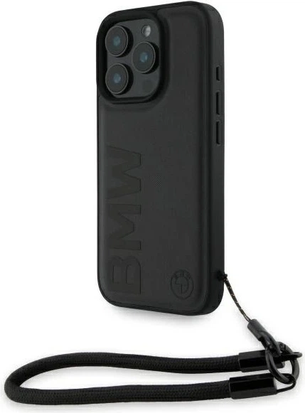 Etui plecki BMW Signature Leather Wordmark Cord do Apple iPhone 16 Pro Max Black (BMHCP16X23RMRLK) - obraz 1