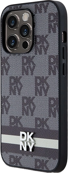 Etui DKNY Leather Checkered Mono Pattern & Printed Stripes do Apple iPhone 14 Pro Max Black (3666339263188) - obraz 1