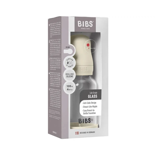 Скляна BIBS Baby Glass Bottle дитяча пляшечка з силіконовою соскою - 120 ml - Ivory - изображение 2