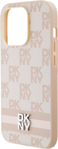 Панель DKNY Leather Checkered Mono Pattern & Printed Stripes для Apple iPhone 15 Pro Pink (3666339263638) - зображення 3