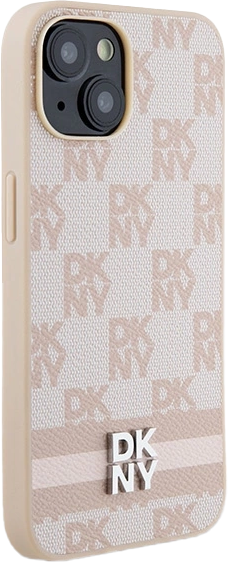 Панель DKNY Leather Checkered Mono Pattern & Printed Stripes для Apple iPhone 14 Plus/15 Plus Pink (3666339263621) - зображення 4
