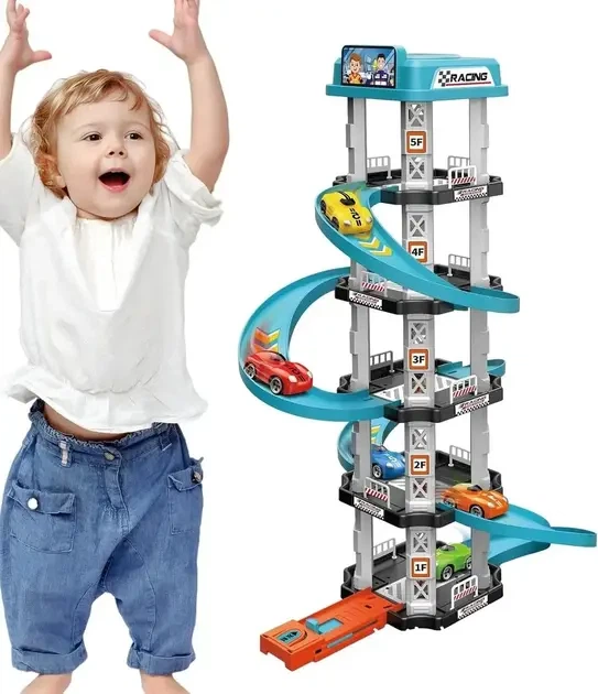 Игрушечный трек парковка Childrens Rail Car 105 деталей 3 машинки многоуровневая парковка дорожные знаки - Фото 3 Игрушечный трек парковка Childrens Rail Car 105 деталей 3 машинки многоуровневая парковка дорожные знаки - изображение 3