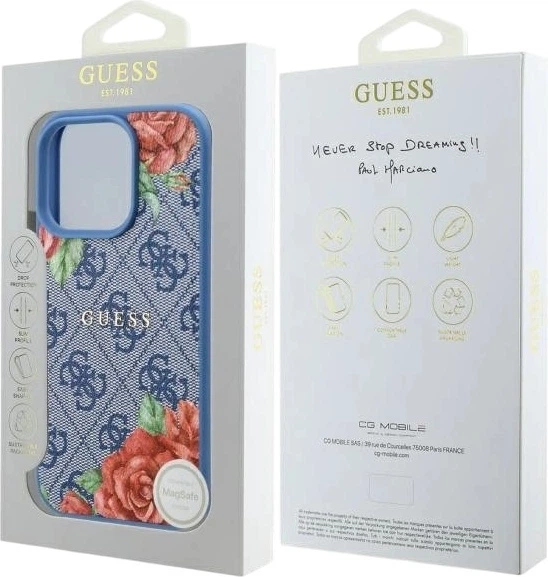 Etui Guess 4G Flowers Print MagSafe do Apple iPhone 16 Pro Blue (GUHMP16LP4ROPEMCB) - obraz 8
