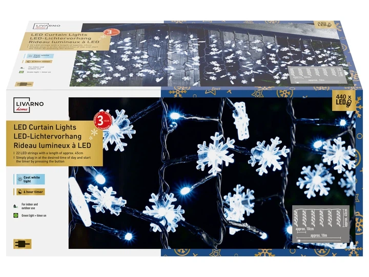 LIVARNO home LED световой занавес со снежинками – 440 LED (холодный белый свет) - Фото 2 LIVARNO home LED световой занавес со снежинками – 440 LED (холодный белый свет) - изображение 2