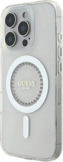 Etui Guess IML Rhinestones MagSafe do Apple iPhone 16 Pro White (GUHMP16LPFTDTEH) - obraz 3