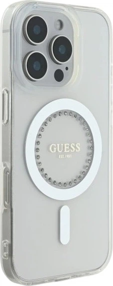 Etui Guess IML Rhinestones MagSafe do Apple iPhone 16 Pro White (GUHMP16LPFTDTEH) - obraz 4