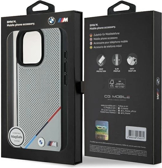 Панель BMW M Perforated Tricolor Line MagSafe для Apple iPhone 16 Pro Gray (BMHMP16L23PUPDG) - зображення 8