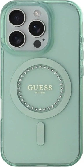 Etui Guess IML Rhinestones MagSafe do Apple iPhone 16 Pro Green (GUHMP16LPFTDTEN) - obraz 2