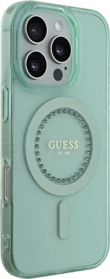 Etui Guess IML Rhinestones MagSafe do Apple iPhone 16 Pro Green (GUHMP16LPFTDTEN) - obraz 4