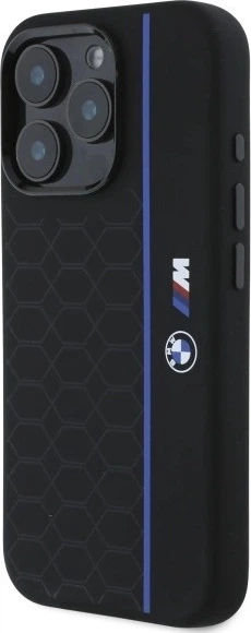 Etui plecki BMW Silicone Hexagon Blue Line MagSafe do Apple iPhone 16 Pro Black (BMHMP16L23SHEB) - obraz 2