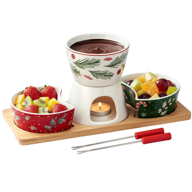 Zestaw do fondue Excellent Houseware porcelanowy na tacy 6 el (8721037491235) - obraz 2