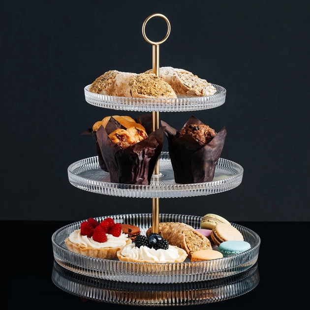 Сервірувальне блюдо Ambition Curly трирівневе Złota 29 см (5904134676139) - зображення 2