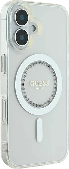 Etui Guess IML Rhinestones MagSafe do Apple iPhone 16 Plus White (GUHMP16MPFTDTEH) - obraz 4