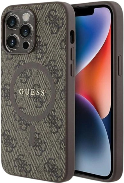 Панель Guess 4G Collection Leather Metal Logo MagSafe для Apple iPhone 13/13 Pro Brown (3666339226404) - зображення 1