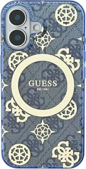 Панель Guess IML Peony On 4G Background MagSafe для Apple iPhone 16 Blue (GUHMP16SH4PYEEB) - зображення 2