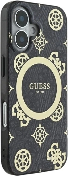 Etui Guess IML Peony On 4G Background MagSafe do Apple iPhone 16 Black (GUHMP16SH4PYEEK) - obraz 4