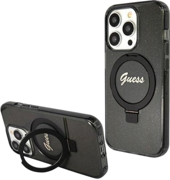 Панель Guess Ring Stand Script Glitter MagSafe для Apple iPhone 13/13 Pro Black (3666339156268) - зображення 2