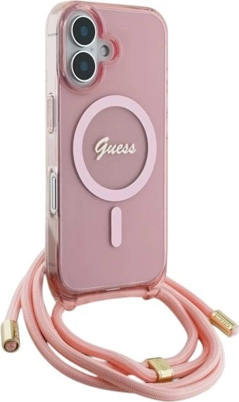 Etui Guess Crossbody Cord Script MagSafe do Apple iPhone 16 Pink (GUHMP16SHCTSGNSP) - obraz 3