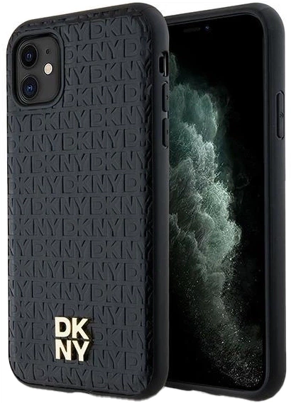 Панель DKNY Leather Monogram Pattern Metal Logo MagSafe для Apple iPhone 11 / Xr Black (3666339261412) - зображення 1