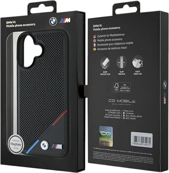 Etui plecki BMW M Perforated Tricolor Line MagSafe do Apple iPhone 16 Black (BMHMP16S23PUPDK) - obraz 8