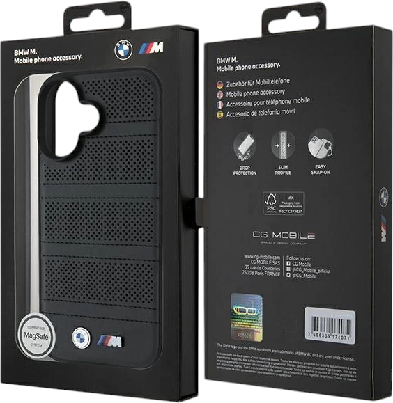 Etui plecki BMW M Perforated And Stitched Line MagSafe do Apple iPhone 16 Black (BMHMP16S23PUSPK) - obraz 8