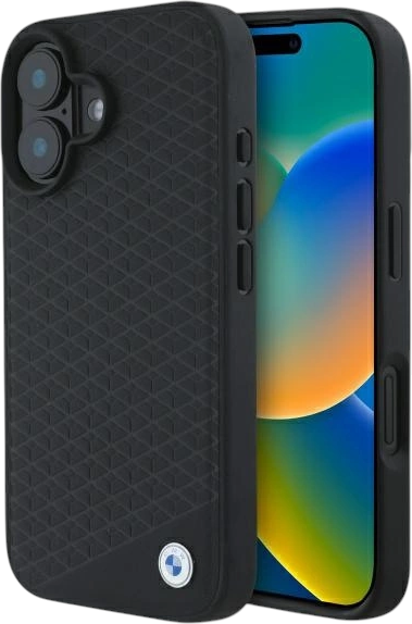 Etui plecki BMW Sign Leather Diamond Metal Logo MagSafe do Apple iPhone 16 Black (BMHMP16S23RDDK) - obraz 1