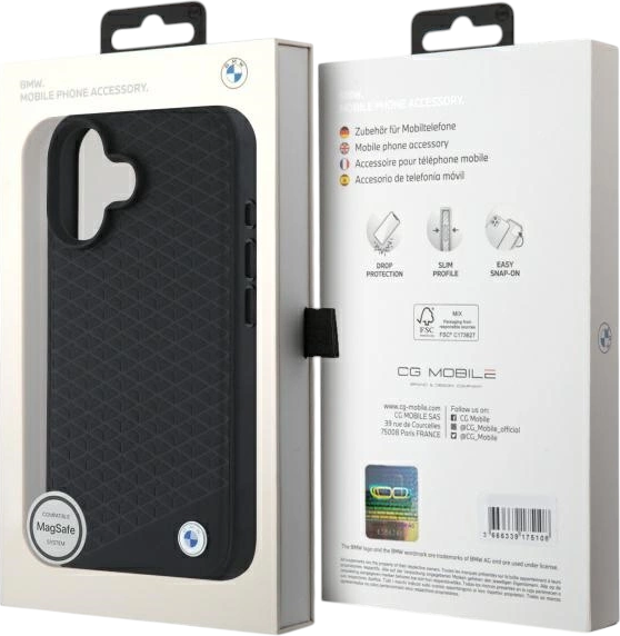 Etui plecki BMW Sign Leather Diamond Metal Logo MagSafe do Apple iPhone 16 Black (BMHMP16S23RDDK) - obraz 8