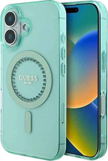 Etui Guess IML Rhinestones MagSafe do Apple iPhone 16 Green (GUHMP16SPFTDTEN) - obraz 1