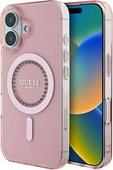 Etui Guess IML Rhinestones MagSafe do Apple iPhone 16 Pink (GUHMP16SPFTDTEP) - obraz 1