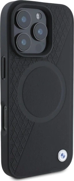 Etui plecki BMW Sign Leather Half Textured And Circle MagSafe do Apple iPhone 16 Pro Max Black (BMHMP16X23RTPK) - obraz 4