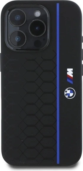 Etui plecki BMW Silicone Hexagon Blue Line MagSafe do Apple iPhone 16 Pro Max Black (BMHMP16X23SHEB) - obraz 3