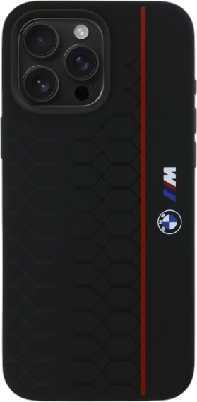 Etui plecki BMW Silicone Hexagon Red Line MagSafe do Apple iPhone 16 Pro Max Black (BMHMP16X23SHER) - obraz 3