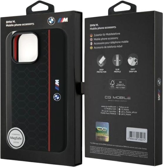 Etui plecki BMW Silicone Hexagon Red Line MagSafe do Apple iPhone 16 Pro Max Black (BMHMP16X23SHER) - obraz 8