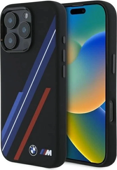 Etui plecki BMW Silicone Random Lines MagSafe do Apple iPhone 16 Pro Max Black (BMHMP16X23SSPK) - obraz 1